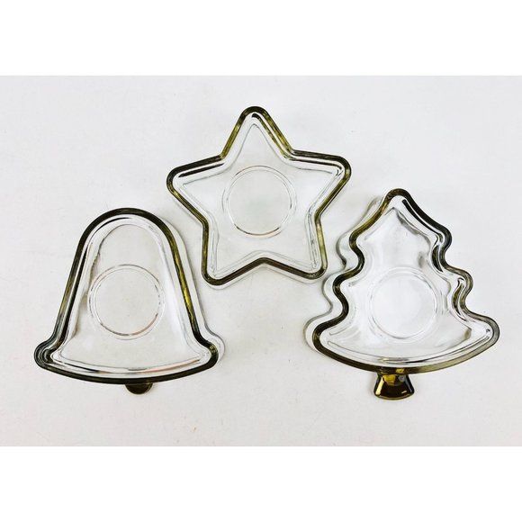 Holiday Gold Indiana Glass Christmas Candy Serving Dish Candle Holder Set of 3 - Picture 10 of 10